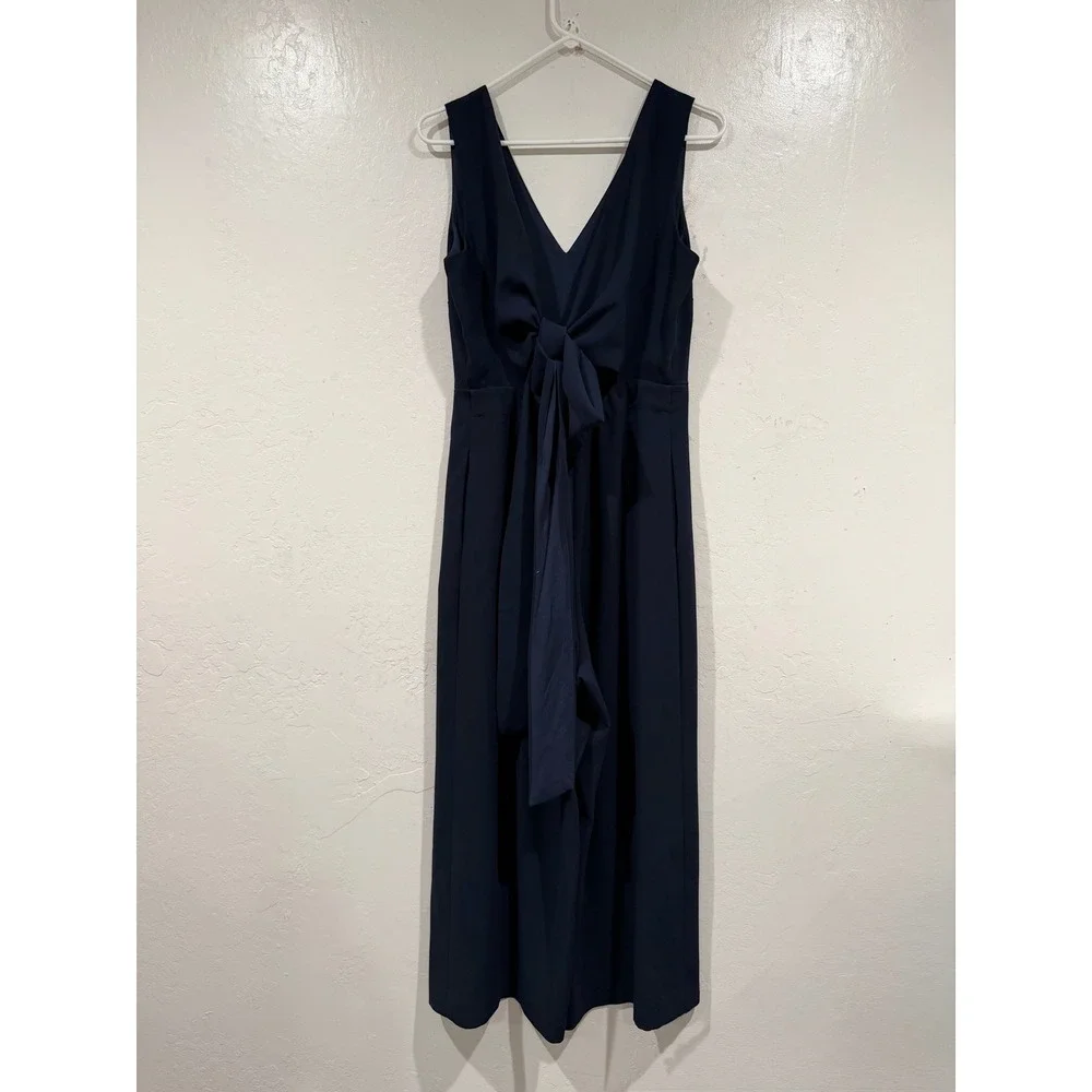 J.Crew Navy Blue Tie-Back V-Neck Wide Leg Crepe Jumpsuit Size 8